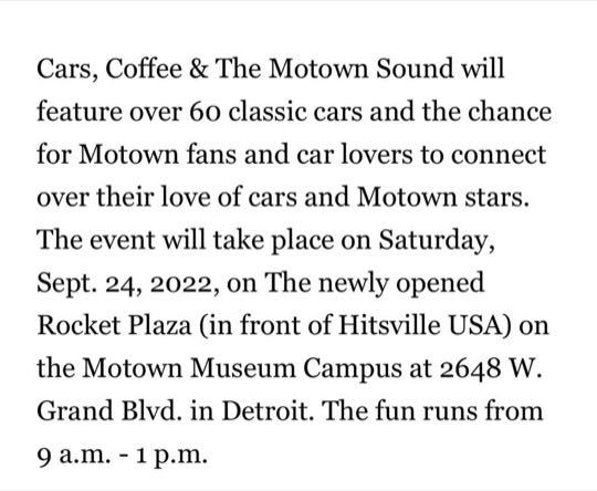 CCCoM presents “Cars & Coffee and The Motown Sound”