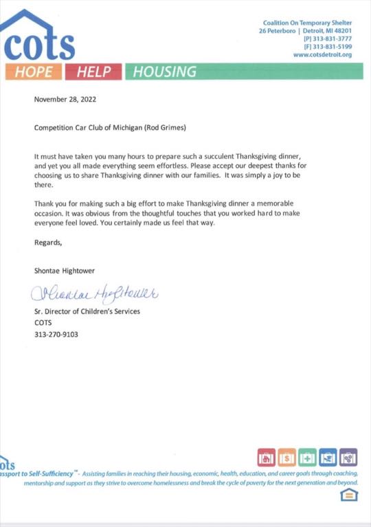 CCCoM supporting COTS for Thanksgiving